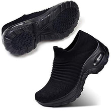 Load image into Gallery viewer, ZHR Womens Trainers Ladies Walking Shoes Slip on Nursing Shoes Lightweight Breathable Work Shoes Air Cushion Sneakers All Black 6.5UK/40.5EU