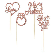 Load image into Gallery viewer, Gyufise 24Pcs Rose Gold He Asked She Said Yes Cupcake Toppers Diamond Ring Heart Cake Picks for Wedding Engagement Party Cake Decorations