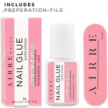 Load image into Gallery viewer, AIRRE Nail Glue - Extra Strong Nail Glue with Brush Tip (8ml) Clear Super Adhesive for Glue On Stick On False Nails Natural Broken Nail Repair Acrylic Nail Glue Artificial Nail Tips Nail Art Brush-On