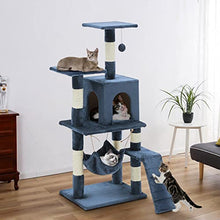 Load image into Gallery viewer, TUKAILAI Cat Tree 125cm Tall Sisal Cat Scratch Posts Multi-Level Cat Climbing Tower With Dangling Ball Condo, Hammock and Ladder, Indoor Pet Activity Furniture Play House for Kittens, Blue