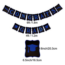 Load image into Gallery viewer, Zerodeco Graduation Decorations, Black and Blue Banner Paper Pompoms Fan Hanging Swirls Graduation Confetti Paper Garland Party Balloons for Grad Party Decoration Supplies