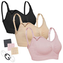 Load image into Gallery viewer, neppein Maternity Nursing Bra, 3Pack Seamless Pregnancy Bra Breastfeeding Bra Sleep Bralette with Removable Spill Prevention Pads and Bra Extenders