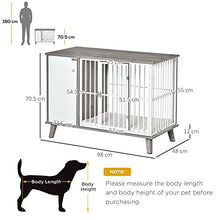 Load image into Gallery viewer, PawHut Dog Crate Pet Kennel Cage Wooden Top End Table w/ Side Cabinet Soft Cushion for Small Dogs Grey 98 x 48 x 70.5 cm