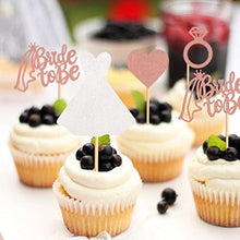 Load image into Gallery viewer, Blumomon 24Pcs Glitter Bride to Be Cupcake Toppers with Diamond Heart Dress Cake Toppers for Bridal Shower Bachelorette Party Hen Party Supplies Engagement Decorations