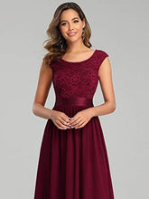 Load image into Gallery viewer, Ever-Pretty Women's Classic Round Neck Lace Bust Sleeveless Empire Waist Elegant A Line Floor Length Chiffon Evening Party Dresses Burgundy 12UK