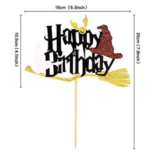 Load image into Gallery viewer, Blumomon 1Pc Glitter Black Magical Wizard Inspired Cake Topper Happy Birthday Cake Topper Pick for Magic Theme Party Supplies