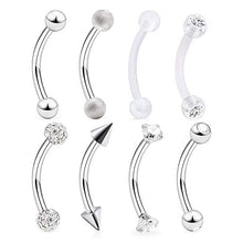 Load image into Gallery viewer, AceFun 16G Curved Barbell Piercing Rook Helix Piercing Augenbrauen Bauchnabel Piercing Ring Lippenpiercing 8 Stück