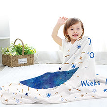 Load image into Gallery viewer, Taobeibei Milestone Mat Boy/Girl for Pictures, Baby Monthly Milestone Blanket design by UK, Track Growth & Age, Soft Thick Flannel Blanket 120x120cm 300 Gram weight (Blue Moon)…