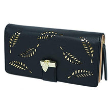 Load image into Gallery viewer, Molylove Women's Wallet Hollow Leaf Pattern Bifold Leather Lady Long Wallet Purse Zipper Handbag Button Clutch Bag (Black)
