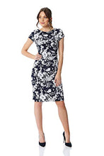 Load image into Gallery viewer, Roman Originals Women Twist Knot Ruched Waist Dress - Ladies Shift Pencil Smart Lined 3/4 & Short Sleeve Round Neckline Knee Length Work Fitted Bodycon Stretchy Jersey - Navy & White - Size 12