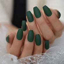 Load image into Gallery viewer, CoolNail fashion Ballerina Coffin Fake Green Nails Matte Green Flat Pree on False Nail Tips Daily Wear Faux Ongle Free Sticker