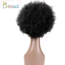 Load image into Gallery viewer, Becus Short Afro Wigs For Black Women Brazilian Human Hair Kinky Curly Wig Afro Puff Wigs For Black Women Natural Black (8 Inches Fluffy Tight Curls)