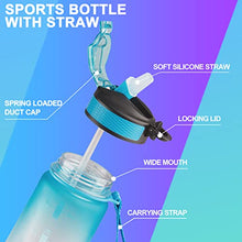 Load image into Gallery viewer, NAVTUE 1L Water Bottle with Straw, Sports Drinks Bottle with Time Markings, Leak Proof, Tritan BPA free, Dishwasher Safe, for School/Cycling/Running (BluePurple)