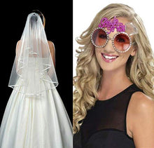Load image into Gallery viewer, nuosen 3 Piece Hen Night Party Accessories Set, Bridal Wedding Veil Bachelorette Party with Comb White Bride to Be Satin Sash and Sunglasses