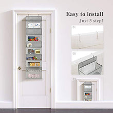 Load image into Gallery viewer, Magicfly Over the Door Organiser Storage with Hooks, Bedroom Wall Hanging Storage 5 Pocket Clear Window Caddy Hanger for Baby Nursery Bathroom Closet Dorm Room (Light Gray)