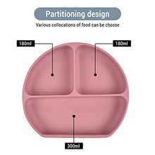 Load image into Gallery viewer, New bpa Free Silicone Feeding Set by MONKA - Suction Bowl - Divided Plate - Bamboo Spoon and Fork - Adjustable bib - for Babies and Toddlers - Easy Wipe Clean… (Pink)