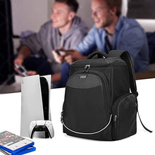 Load image into Gallery viewer, Trunab Console Carry Bag Backpack Compatible with PS5/PS4/PS4 Pro/PS4 Slim/Xbox One/Xbox One X/Xbox One S, Travel Case with Multiple Pockets for 15.6” Laptop, Game Accessories, Black, Patented Design