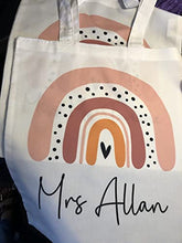 Load image into Gallery viewer, Personalised Teacher Bag with Customisable Name, Teacher Gifts, Custom Leaving End of Term Gift, Custom Teacher Tote Bag with Any Name, Rainbow Tote Bag, School Leaving Gift