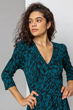 Load image into Gallery viewer, Roman Originals Women Fit & Flare Skater Dress Ladies Stretch Jersey Casual Summer Autumn Winter Party Beach Cruise Holiday V-Neck Knee Length - Teal Black - Size 16