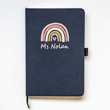 Load image into Gallery viewer, Stickerscape Personalised Rainbow Heart Notebook | Gift for School Teacher, Friend Or Family Member | A5 Lined Hardback | Recycled Paper | Black or Blue (Black)