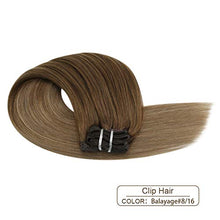 Load image into Gallery viewer, Ugeat Balayage Clip in Hair Extensions 20Inch Human Hair Extensions Clip in Light Brown to Golden Blonde #Bala8/16 Clip on Hair Extensions (7Pieces,100G)