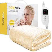 Load image into Gallery viewer, Cosi Home® Luxury Heated Throw - Electric Blanket - Extra Large Heated Blanket, Machine Washable Fleece with Digital Remote, Timer and 9 Heat Settings (Cream)