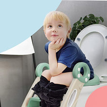 Load image into Gallery viewer, KIDOOLA Adjustable Toilet Pad Seat – For Toddler Baby Kid Boy Girl – Foldable Potty Urinal Trainer – Stool with Step – Lightweight Portable Bathroom Ladder Chair with Grip Handlers (Green)