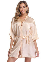 Load image into Gallery viewer, Vlazom Bride Bridesmaid Robes Satin Kimono Bridal Party Robe Dressing Gown, Morning of Wedding Day Robes with Gold Glitter, B-champagne for Bridesmaid, 14-16