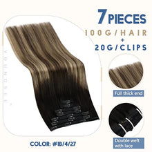 Load image into Gallery viewer, YoungSee Clip in Hair Extensions Balayage 12 Inch Hair Extensions Clip in Natural Hair Black to Dark Brown with Blonde Clip in Extensions Ombre Clip in Human Hair Extensions 7pcs 70g