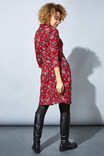 Load image into Gallery viewer, Roman Originals Women Cowl Neck Dress - Ladies Button Detail Shift Work Office Day Autumn Winter Knee Length Casual 3/4 Full Length Sleeve Round High Warm Neckline Dresses - Red Paisley - Size 20