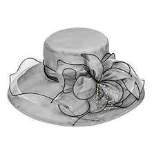 Load image into Gallery viewer, Ladies Women Organza Hat Wedding Hat Sun Hat Church Cap Ascot Hat Race Hat Elegant Fascinator Hat Beading for Evening Party Prom Travel Holiday Beach Foldable Grey