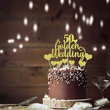 Load image into Gallery viewer, 50th Wedding Anniversary Cake Toppers - Glitter 50th Golden Weddding Anniversary Heart Cake Decoration for Celebration Party Supplies