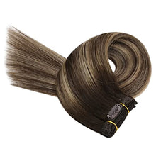 Load image into Gallery viewer, YoungSee Hair Extensions Clip in Human Hair Dark Brown 20 Inch Clip in Hair Extensions Human Hair Balayage Dark Brown with Caramel Blonde Clip in Natural Hair Extensions 7 Pieces 100g