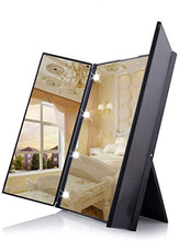 Load image into Gallery viewer, Dproptel Unique Tri-Fold Cosmetic Makeup Mirror Travel Compact Pocket Make Up Mirror with 8 LED Lights Battery Included - Black