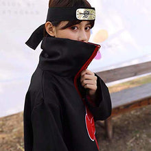 Load image into Gallery viewer, Formemory Kids Akatsuki Cloak 4pcs Itachi Anime Cosplay Costume with Ninja Headband Ring Necklace, Black Cloak Halloween Cosplay Costumes Cape for Adult (X-Small (kids 4ft4- 4ft9))