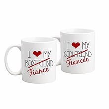 Load image into Gallery viewer, Fiance Coffee Mug or Tea Mug Set - 11 Ounce White Ceramic - Set of 2 - Engagement Gift - Wedding, Anniversary - His & Hers, Engaged - Christmas Gift.