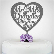 Load image into Gallery viewer, PERSONALISED Wedding/Anniversary Cake Topper - Personalise with ANY SURNAME - Food Safe Acrylic Cake Decoration - Mr And Mrs NAME - Made from Strong 3mm Coloured Acrylic - Different Colours to Choose