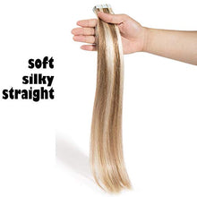 Load image into Gallery viewer, Human Hair Extensions Tape in Straight Skin Weft 100% Remy Real Hair 20pcs 40g Natural Full Head 14" 12/613# Golden Brown and Bleach Blonde