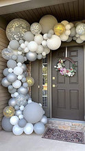 Load image into Gallery viewer, 113pcs Grey Balloon Arch Kit with Air Pump, Balloon Garland with White Gold Grey Balloons, Wall Hooks, Knotter for Birthday, Wedding, Engagement, Baby Shower, Bridal Shower and Party Decorations