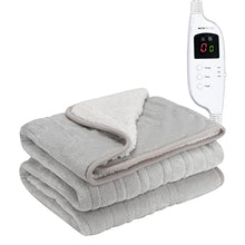Load image into Gallery viewer, MONHOUSE Heated Throw - Electric Blanket - Digital Controller - Timer up to 9 hours, 9 Heat Settings, Auto Shutoff - Machine Washable - Single 130X160cm - Silver Shearling