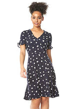 Load image into Gallery viewer, Roman Originals Women Fit & Flare Skater Dress Ladies Stretch Jersey Casual Summer Autumn Winter Party Beach Cruise Holiday V-Neck Knee Length - Navy Blue - Size 20