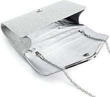 Load image into Gallery viewer, Alifyt Women Glitter Envelope Clutch Bag Wedding Evening Handbag Chain Shoulder Bag (Silver)