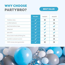 Load image into Gallery viewer, PartyBro Balloon Arch & Garland Kit | Blue, White, Grey, & Silver Balloons | Including Tying Tool, Balloon Tape, & Glue Dots | Decoration for Birthdays, Baby Showers, or Christenings for Boys & Men