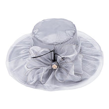 Load image into Gallery viewer, Lawliet Womens Organza Wide Brim Sun Wedding Occasion Patry Feather Cocktail Hat Travel Outgoing A342(Gray)