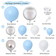 Load image into Gallery viewer, Blue Balloon Garland Arch Kit, 141Pcs Blue Silver White Balloons, Silver 4D Foil Balloons, Macaron Metal Balloon Arch for Boy Baby Shower, 1st Birthday Decorations