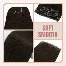 Load image into Gallery viewer, Fshine Clip in Human Hair Extensions 45cm 120g Real Human Hair 7 Pcs Dark Brown Hair Extensions Clip in Human Hair Remy Clip in Hair Extensions Real Human Hair Clip Ins 18-Inch