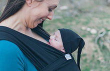 Load image into Gallery viewer, Baby Wrap Sling Organic Stretchy Premium Carrier | UK/EU Safety Tested | Made in UK by Joy and Joe | Suitable from Birth to 16Kg | with Hat, Bag and Full Colour Instruction (Black)