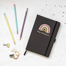 Load image into Gallery viewer, Stickerscape Personalised Rainbow Heart Notebook | Gift for School Teacher, Friend Or Family Member | A5 Lined Hardback | Recycled Paper | Black or Blue (Black)
