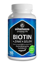 Load image into Gallery viewer, Vitamaze® Biotin 10000 mcg High Dose + Selenium + Zinc for Hair Growth, Skin and Nails, 365 Vegan Tablets for 1 Year, German Quality, No Unnecessary Additives