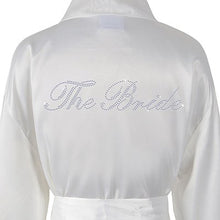 Load image into Gallery viewer, CrystalsRus Varsany Wedding Day Rhinestone Satin Ivory The Bride Bathrobe Personalised Honeymoon Dressing Gown
